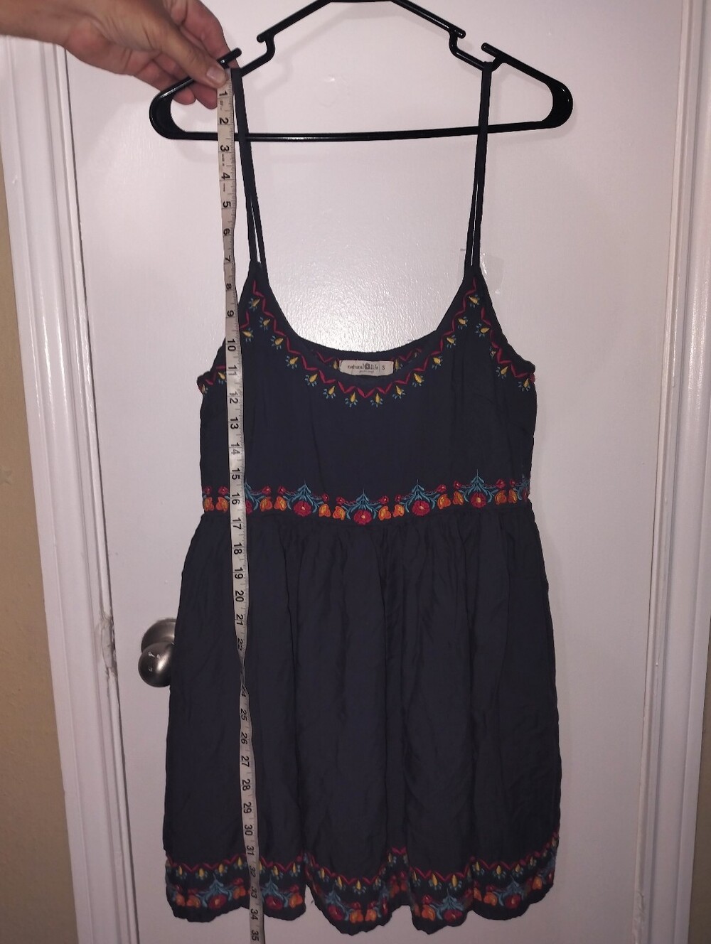 NATURAL LIFE Navy Sara Embroidered Spaghetti-Strap Mini Dress Sz S - Picture 8 of 8